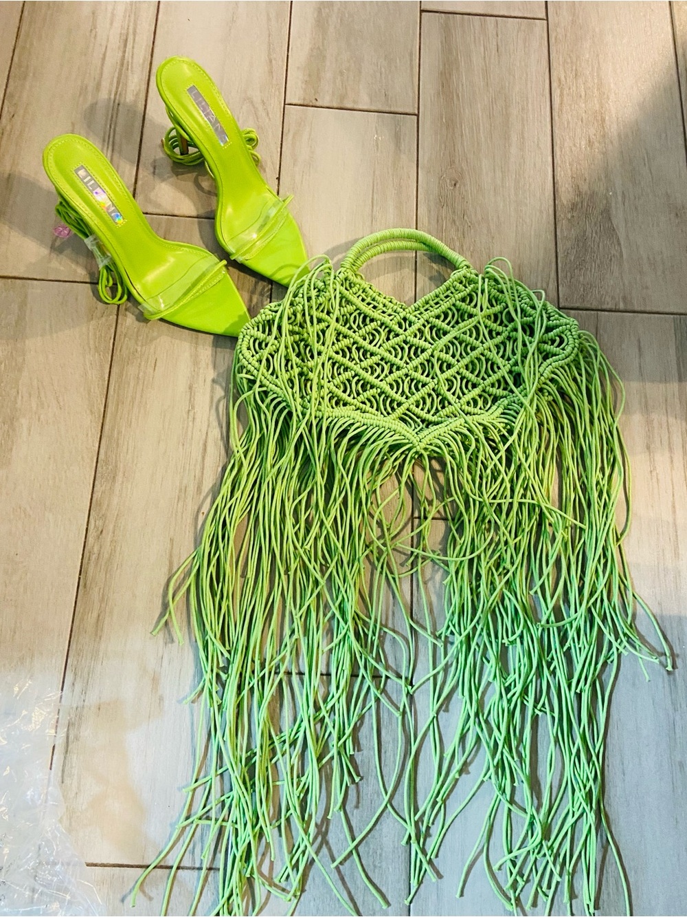 Liliana Neon Green Macrame Fringe Shoulder Bag